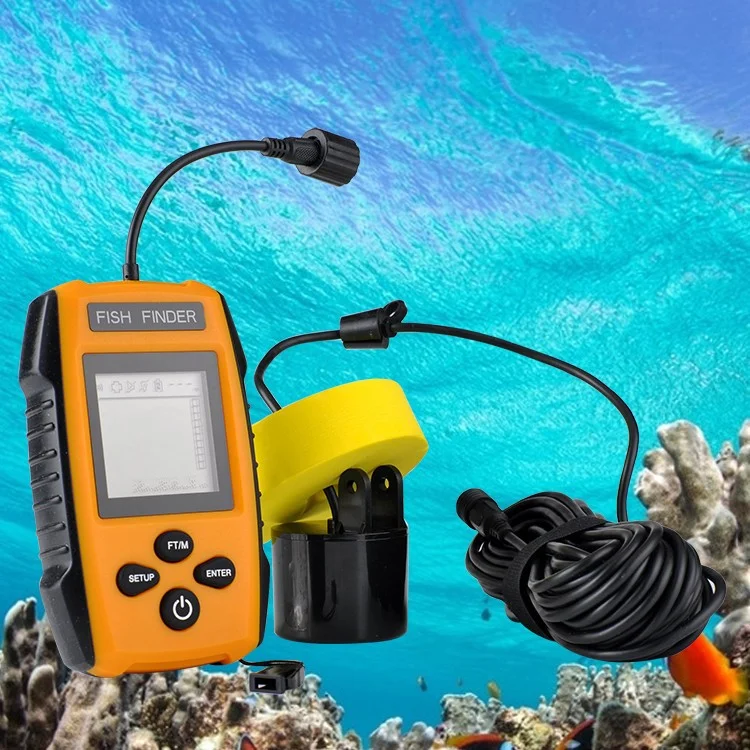 0.7-100M Depth 200KHz Fish Finder Sonar Sounder Alarm Transducer ABS Underwater Fish Finder