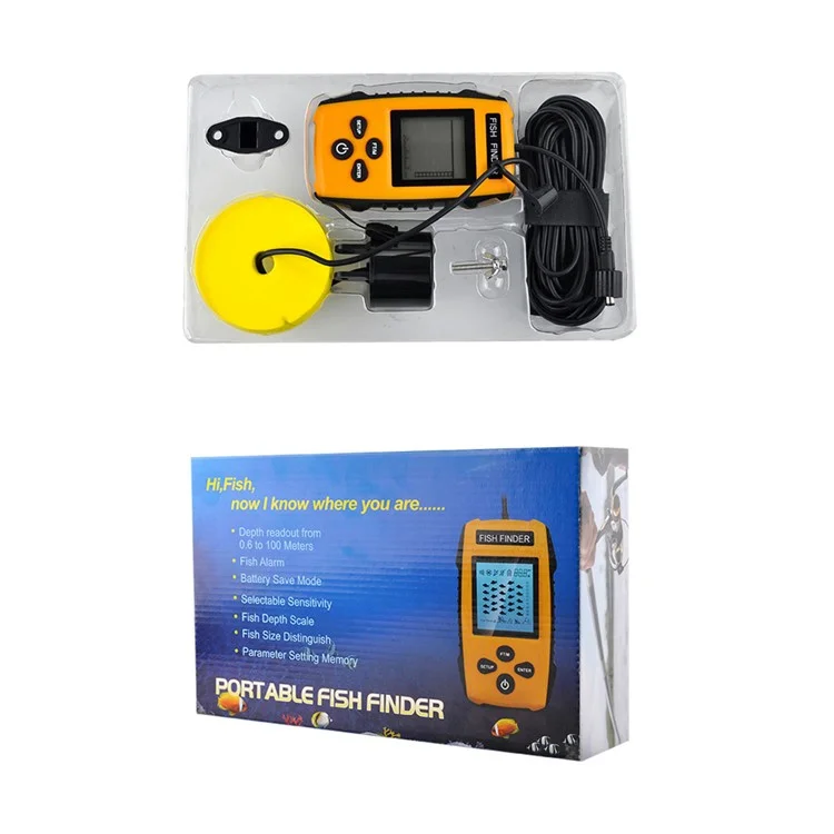 0.7-100M Depth 200KHz Fish Finder Sonar Sounder Alarm Transducer ABS Underwater Fish Finder