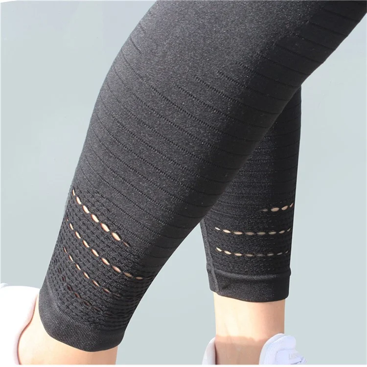 Women's Sport Leggings Hollow Out Fitness Gym Leggings Seamless Slim Tights High Waist Yoga Pants - Size: XS/Black