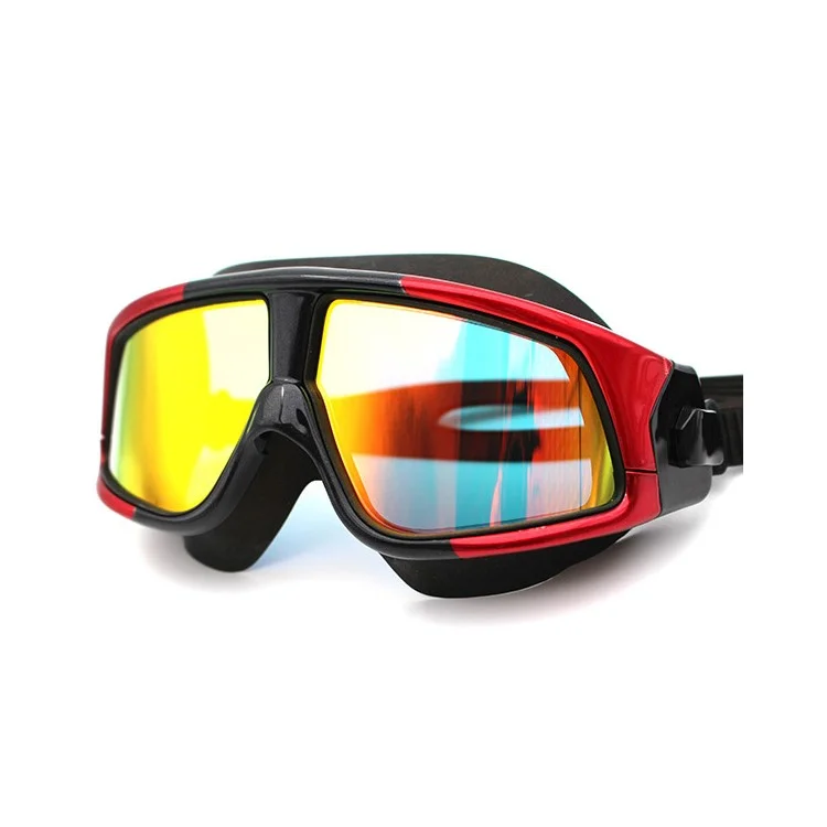 COPOZZ Anti-fog Swim Goggles for Men Women with Super Big Polarized Lenses - Black / Red