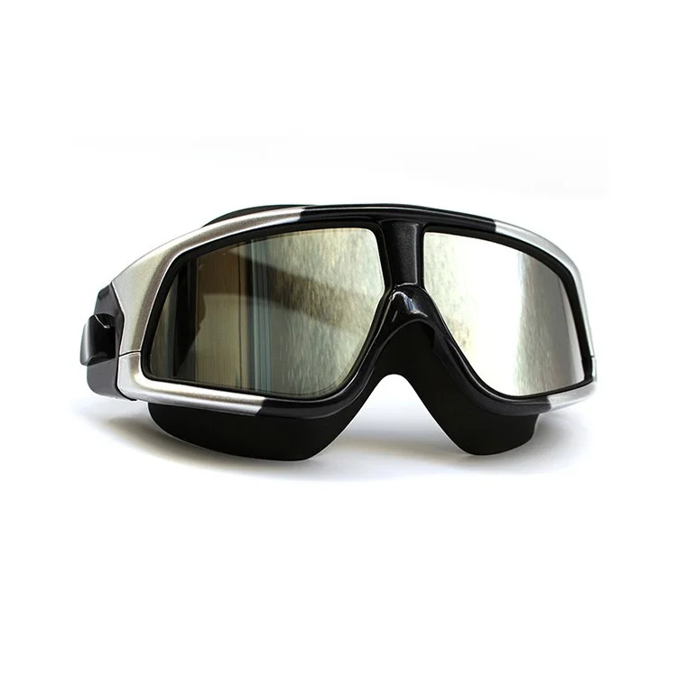 COPOZZ Anti-fog Swimming Wide Vision Goggles for Adults with Mirrored Lenses - Black / Silver