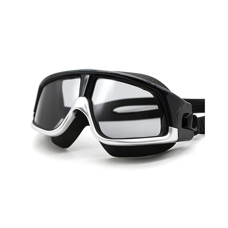 COPOZZ Anti-fog Adult Swim Goggles Leak-proof with Super Big Clear Lenses - Black / Silver