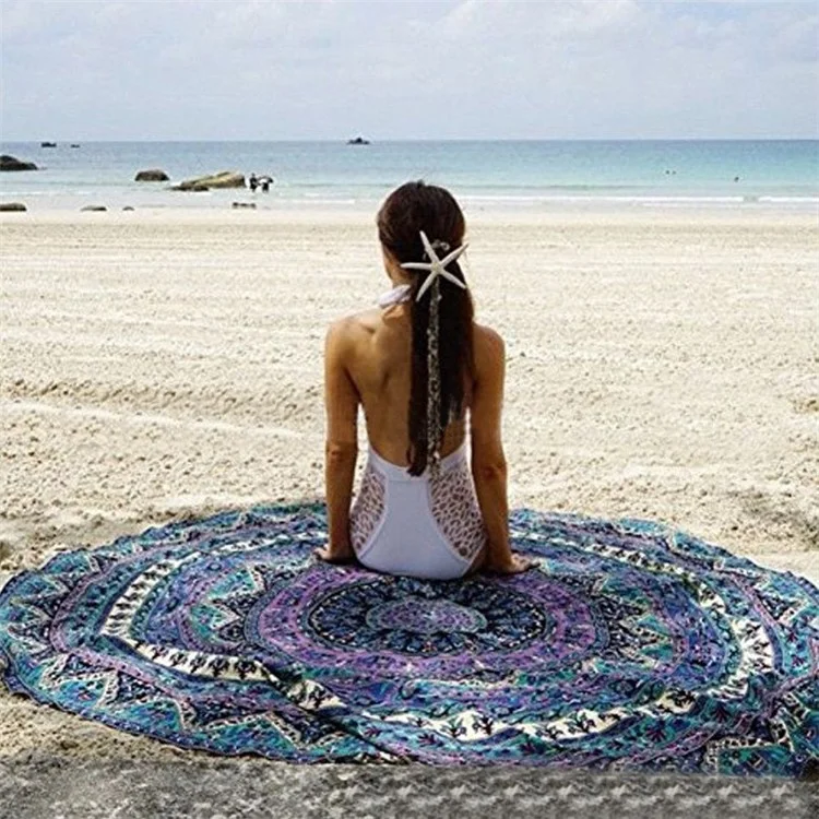 150cm Chiffon Beach Throw Towel Mandala Round Shawl Tablecloth - Style I