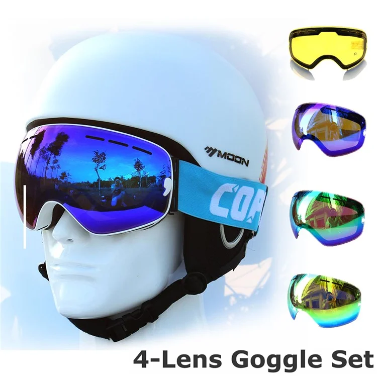 COPOZZ Snowmobile Snowboard Skate Ski Anti-Fog Goggles Set with 4 Lens - White