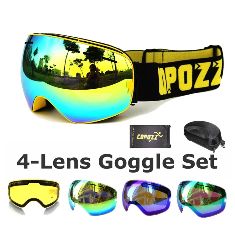 COPOZZ Snowmobile Snowboard Skate Ski Anti-Fog Goggles Set with 4 Lens - White