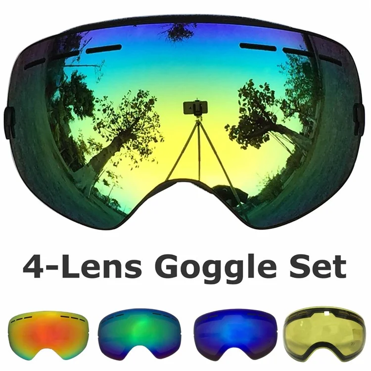 COPOZZ Snowmobile Snowboard Skate Ski Anti-Fog Goggles Set with 4 Lens - White