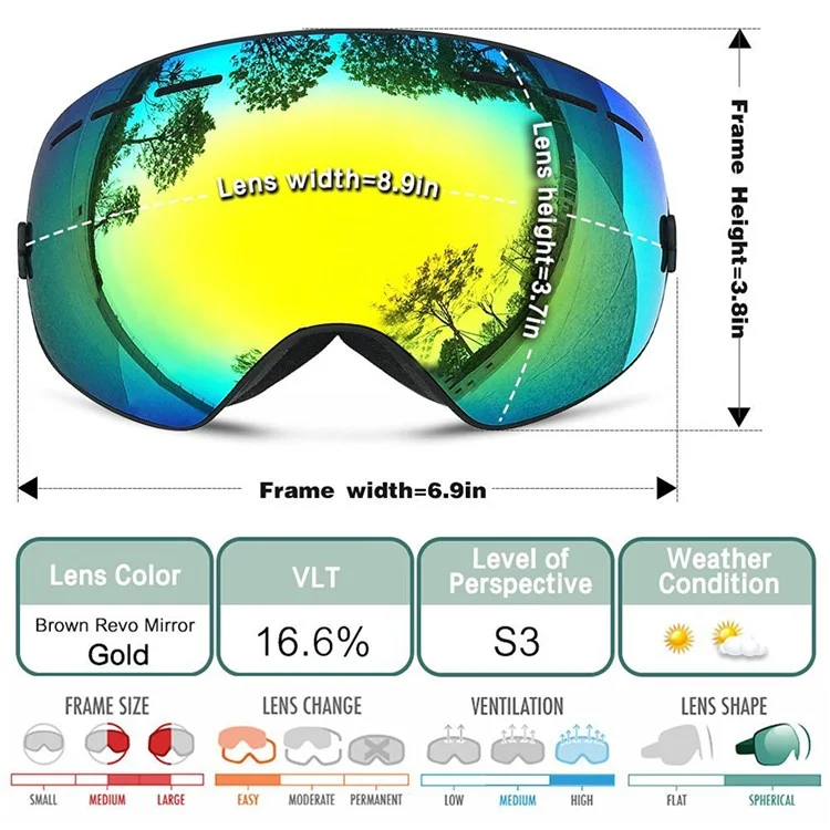 COPOZZ Snowmobile Snowboard Skate Ski Anti-Fog Goggles Set with 4 Lens - White