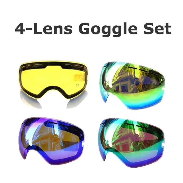 COPOZZ Snowmobile Snowboard Skate Ski Anti-Fog Goggles Set with 4 Lens - White