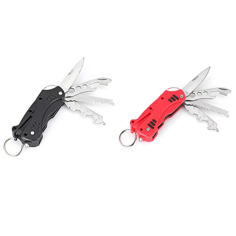 Multi-functional LED Light / Wrench / Knife / Saw EDC Tool Folding Multitools - Black