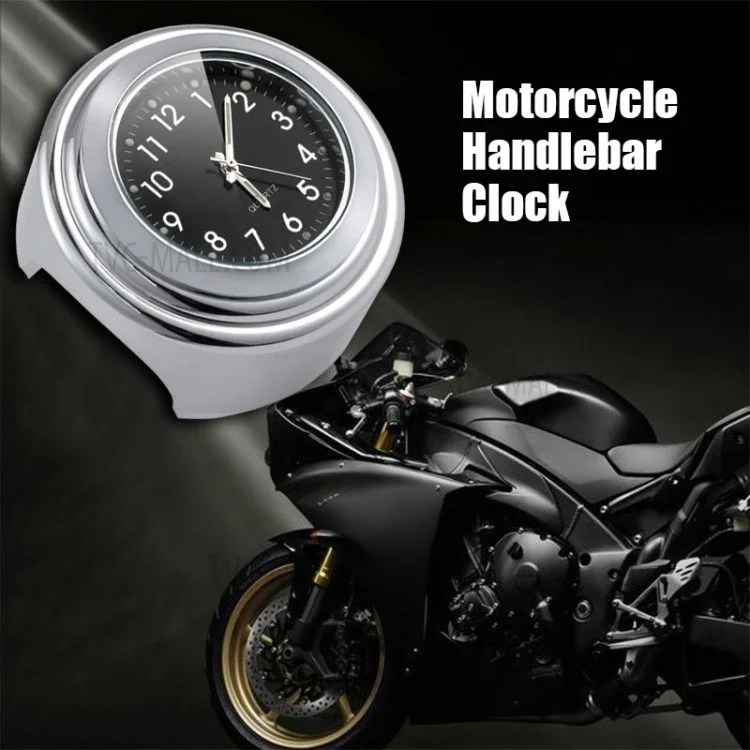 Chic Alloy Motorcycle Bicycle Handlebar Clock Waterproof CNC Cutting Clock - Silver Color