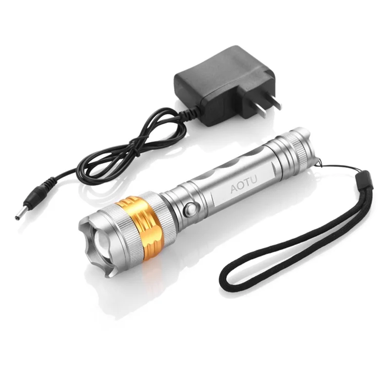 AOTU AT5514 1500 Lumens Portable Super Brightness LED Flashlight with Adjustable Focus Zoom - Silver Color