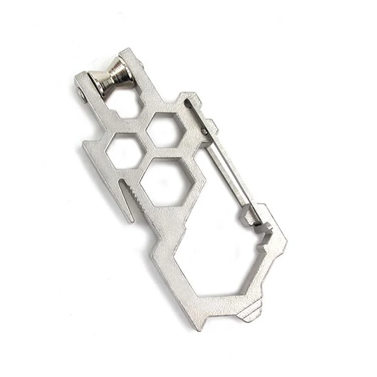 AOTU Stainless Steel for Camping Hiking Multi-tool Carabiner Clip Pulley System Keychain Bottle Opener Winch EDC Buckle - Silver Color