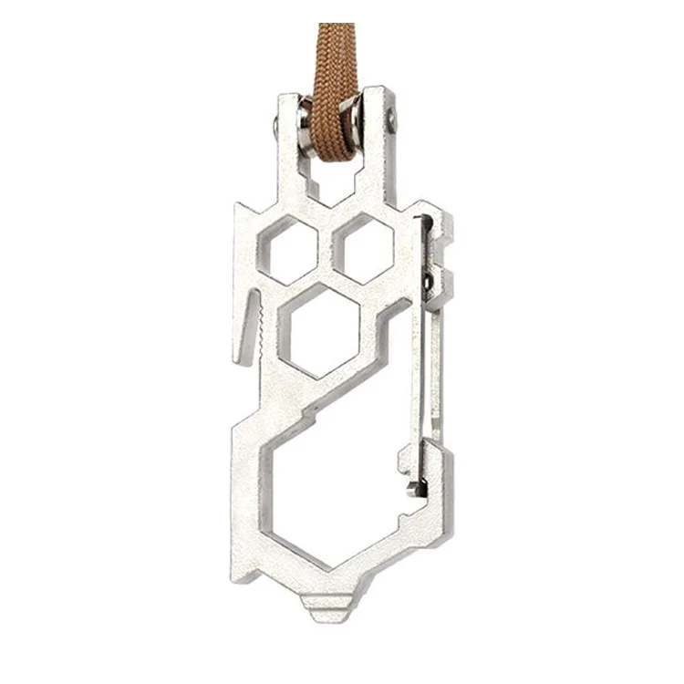 AOTU Stainless Steel for Camping Hiking Multi-tool Carabiner Clip Pulley System Keychain Bottle Opener Winch EDC Buckle - Silver Color