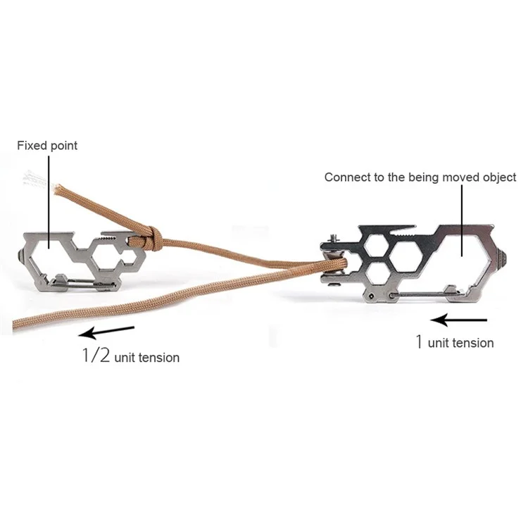 AOTU Stainless Steel for Camping Hiking Multi-tool Carabiner Clip Pulley System Keychain Bottle Opener Winch EDC Buckle - Silver Color