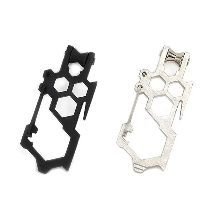AOTU Stainless Steel for Camping Hiking Multi-tool Carabiner Clip Pulley System Keychain Bottle Opener Winch EDC Buckle - Silver Color
