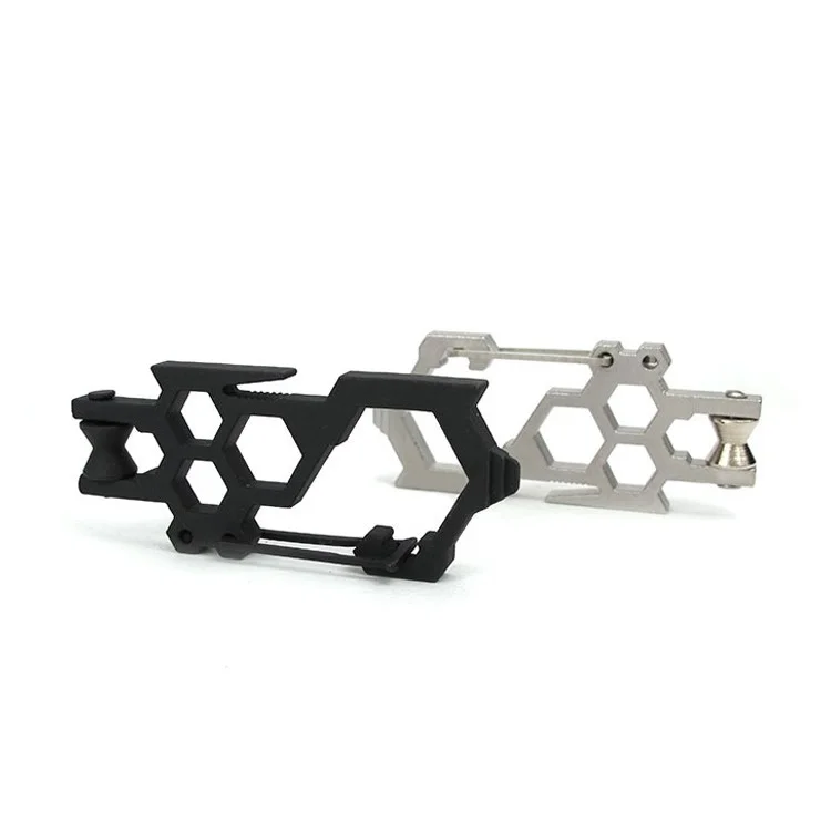 AOTU Stainless Steel for Camping Hiking Multi-tool Carabiner Clip Pulley System Keychain Bottle Opener Winch EDC Buckle - Silver Color