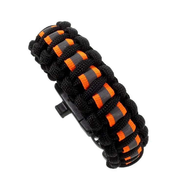 5 in 1 Outdoor Survival Paracord Bracelet Parachute Cord Fire Starter /Scraper /Compass /Whistle /Reflective Strip - Black / Orange