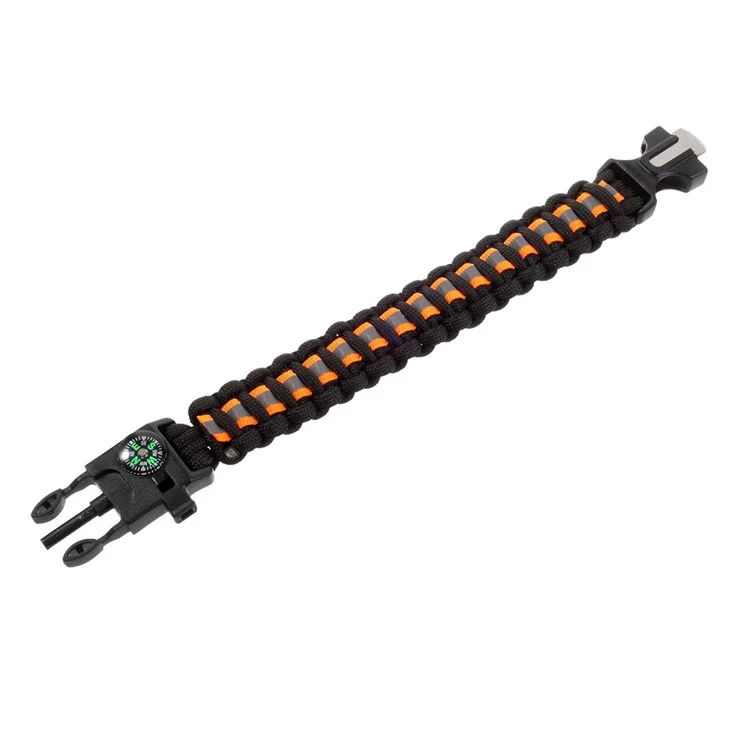 5 in 1 Outdoor Survival Paracord Bracelet Parachute Cord Fire Starter /Scraper /Compass /Whistle /Reflective Strip - Black / Orange