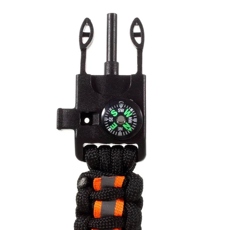 5 in 1 Outdoor Survival Paracord Bracelet Parachute Cord Fire Starter /Scraper /Compass /Whistle /Reflective Strip - Black / Orange