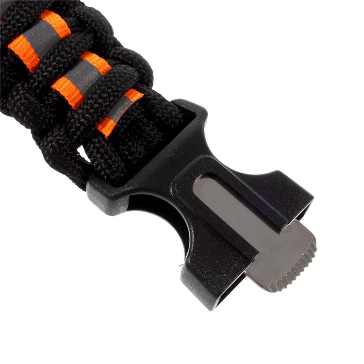 5 in 1 Outdoor Survival Paracord Bracelet Parachute Cord Fire Starter /Scraper /Compass /Whistle /Reflective Strip - Black / Orange