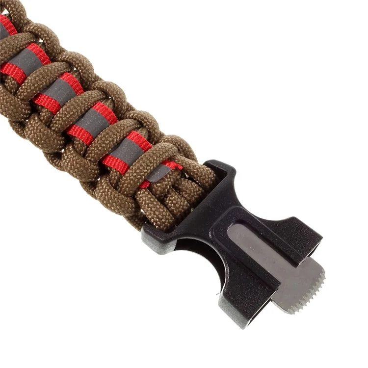5 in 1 Outdoor Survival Paracord Bracelet Parachute Cord Fire Starter /Scraper /Compass /Whistle /Reflective Strip - Brown / Red