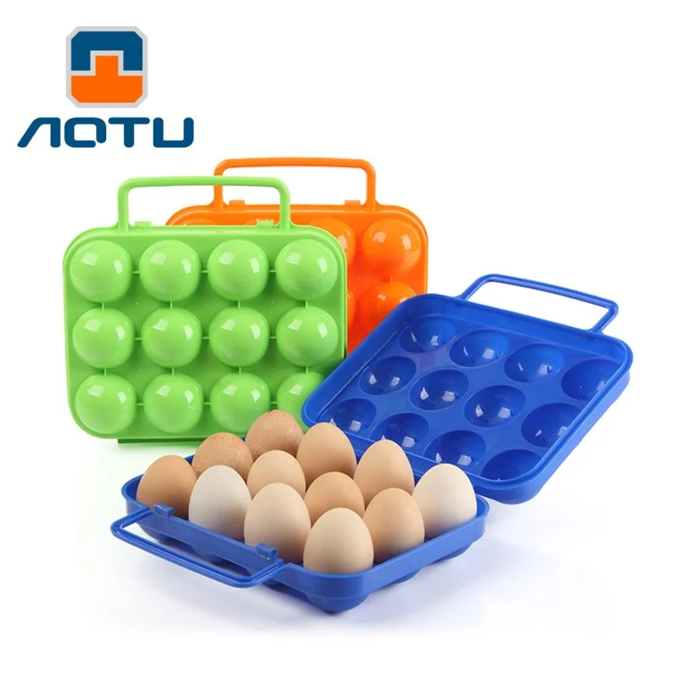 AOTU AT6360 Folding 12 Eggs Slots Holder Shockproof Plastic Storage Box for Camping Hiking - Orange