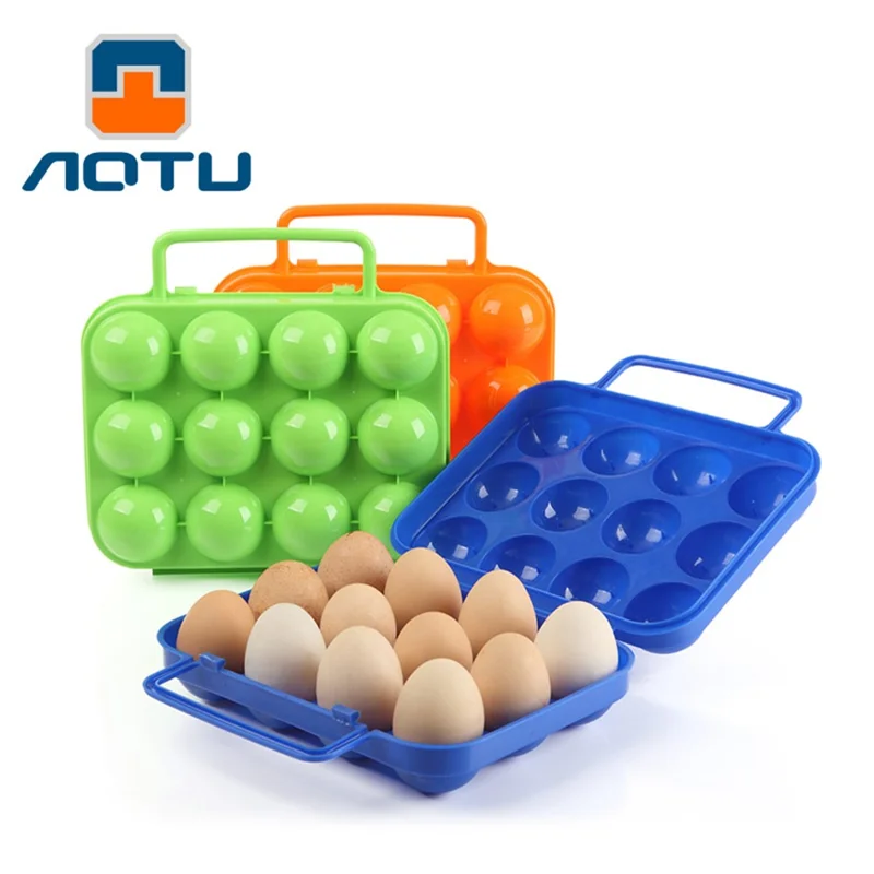 AOTU AT6360 Shockproof Folding 12 Eggs Slots Holder Plastic Storage Box for Camping Hiking - Blue