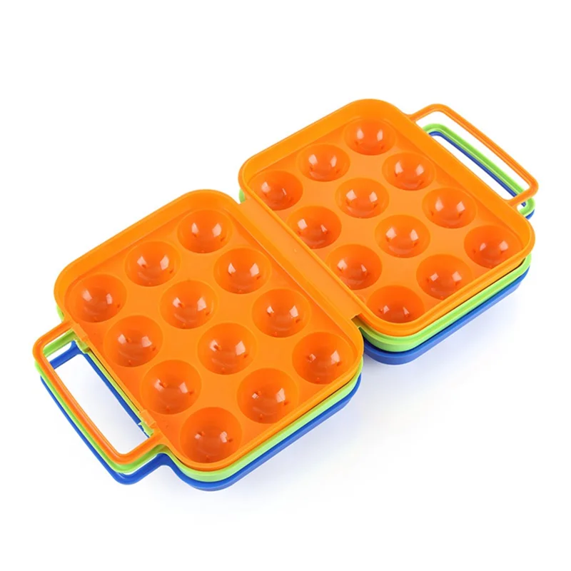 AOTU AT6360 Shockproof Folding 12 Eggs Slots Holder Plastic Storage Box for Camping Hiking - Blue