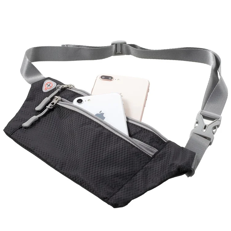 Slim Fit Zipper Closure Outdoor Running Waist Bag Smartphone Pouch Bag - Black