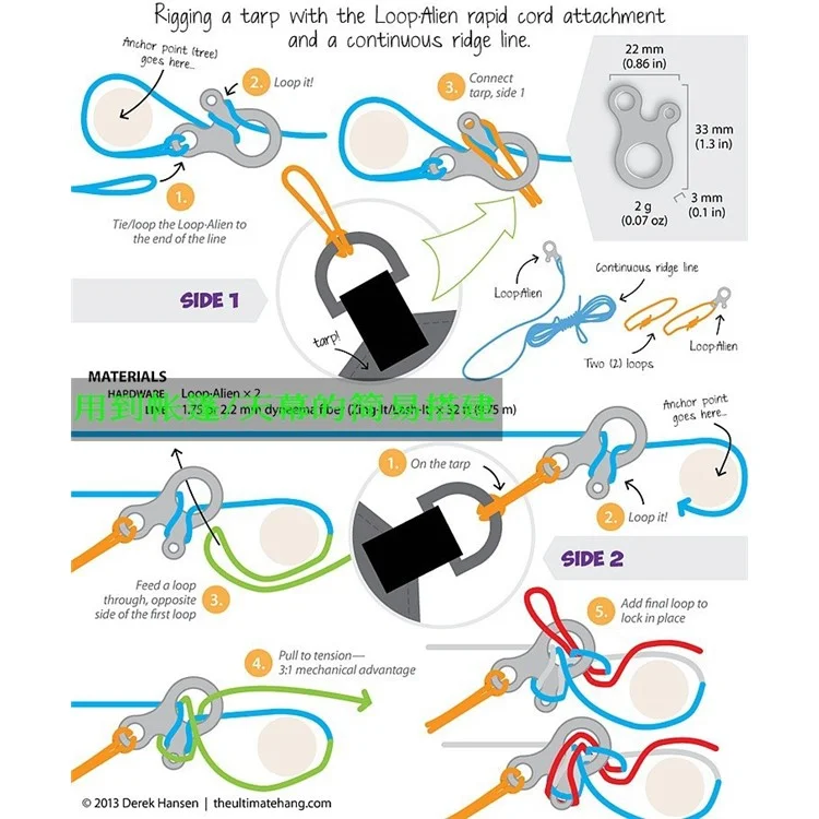 2 Teile / Satz Aotu 3 Löcher Klettern Carabiner Survival Buckle Knoting Mehrzweckwerkzeug