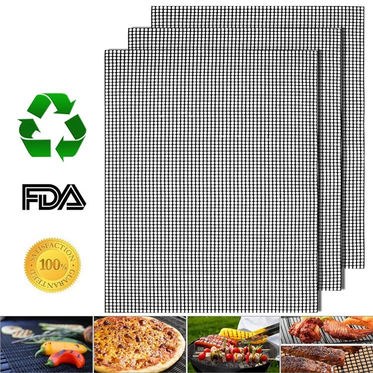 3Pcs/Set Teflon BBQ Grill Mat Non Stick Barbecue Net Pad Heat Resistance Grid Shape Baking Tool
