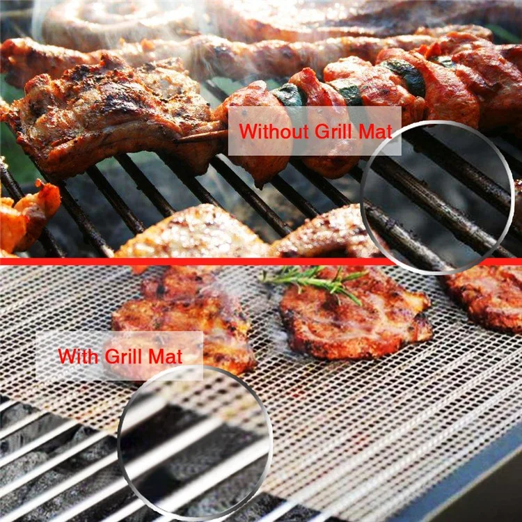 3Pcs/Set Teflon BBQ Grill Mat Non Stick Barbecue Net Pad Heat Resistance Grid Shape Baking Tool
