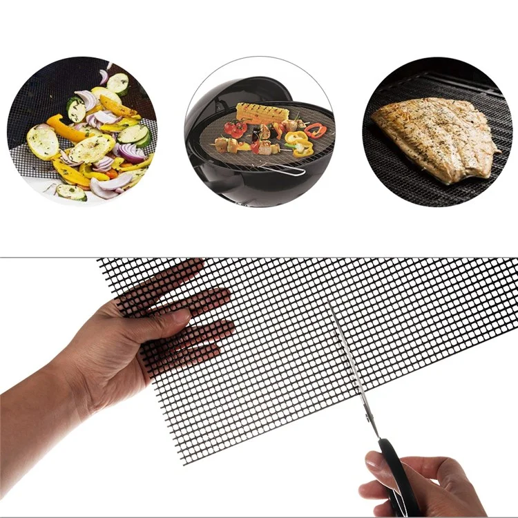3Pcs/Set Teflon BBQ Grill Mat Non Stick Barbecue Net Pad Heat Resistance Grid Shape Baking Tool