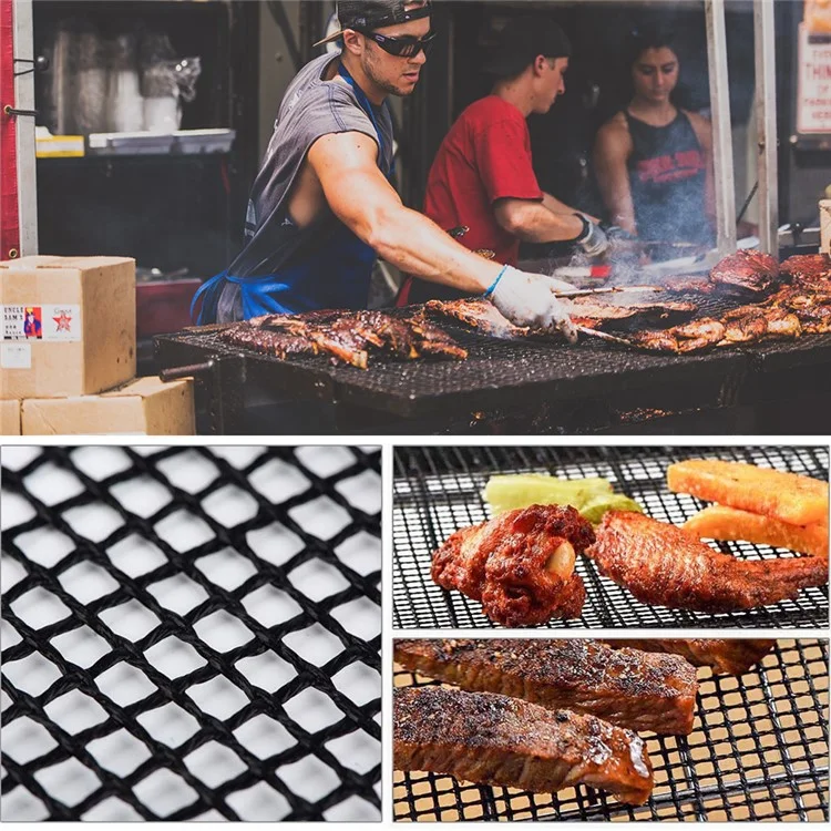 3Pcs/Set Teflon BBQ Grill Mat Non Stick Barbecue Net Pad Heat Resistance Grid Shape Baking Tool