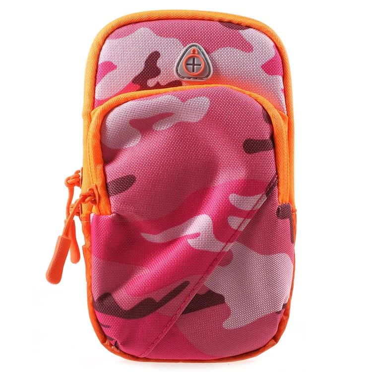 Outdoors Sports Camouflage Pattern Armband Large Capacity Zipper Bag with Earphone Hole for iPhone 8 Plus/7 Plus etc. - Rose