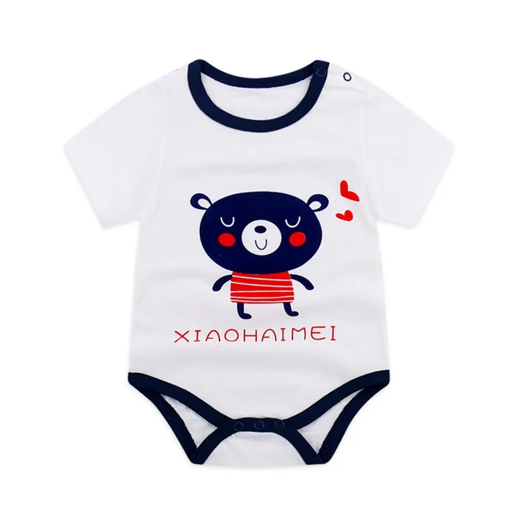 Cartoon Pattern Baby Cotton Short-Sleeve Triangle Romper Unisex Infant Jumpsuits, Size: 73 - Cute Bear