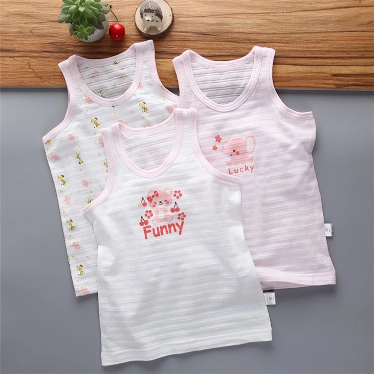 3Pcs/Set Cartoon Baby Vest Summer Cotton Toddler Sleeveless Waistcoat, Size: 100cm - Pink Elephant
