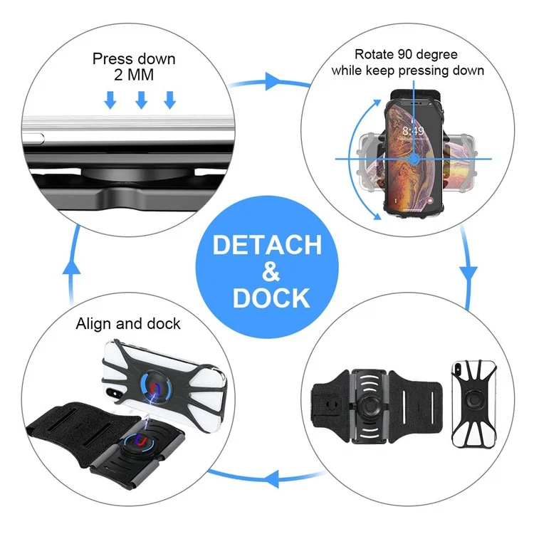 VUP Desmontable 360 ​​grados Soporte De Teléfono Giratorio Brazalete Para El Ciclismo De Senderismo Corriendo Corriendo - Negro