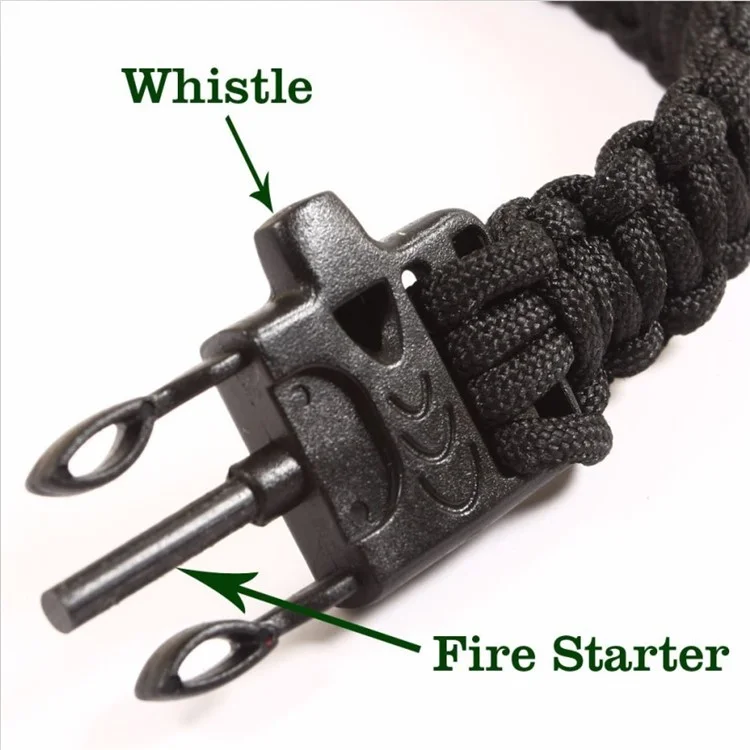 Outdoor Camping Hiking Survival Bracelet Paracord, Whistle / Flint / Fire Starter - Black