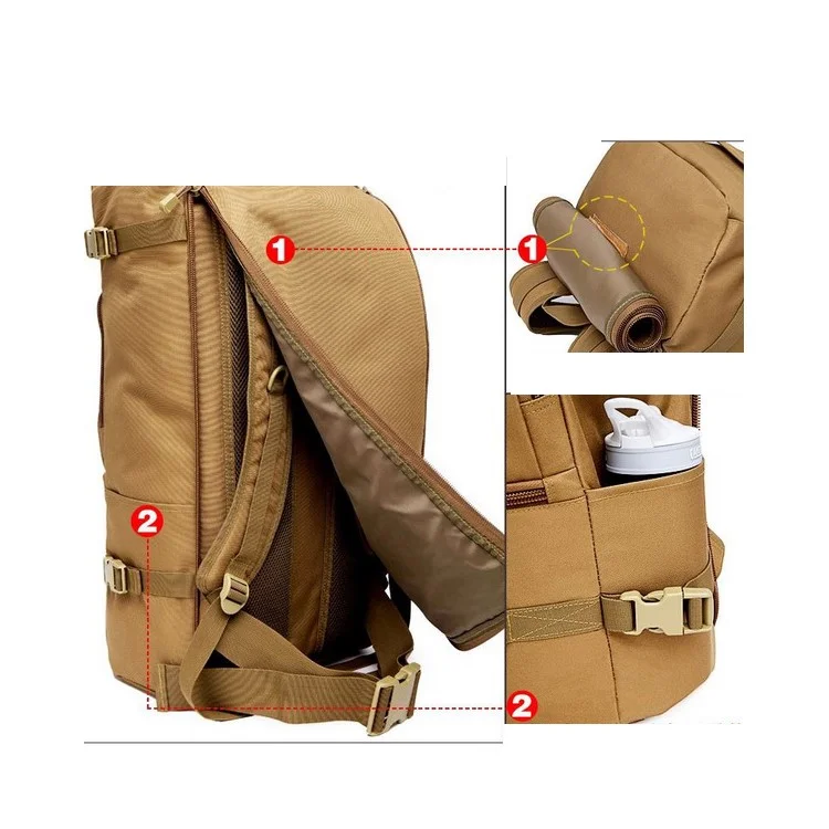 BL069 60L MOLLE Military Tactical Backpack Hiking Camping Daypack - Khaki