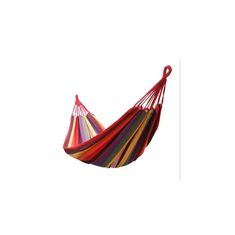 Outdoor Leisure Cotton Canvas Colorful Stripes Hammock 185x80cm - Red