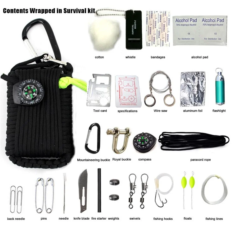 31 in 1 Gear Paracord Emergency Kit Tools Survival Kit - Black