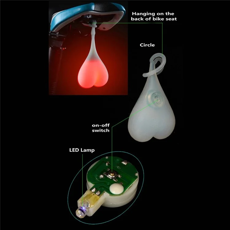 Bike Rear Light Heart Shaped Night Warning Tail Light - Multi-color Light