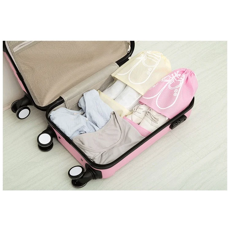 10 Pcs/Lot Dual Drawstring Non-Woven Shoe Storage Bag with Clear View Window - Pink / Size: L