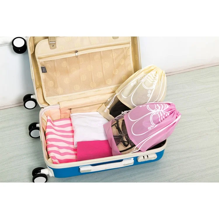 10 Pcs/Lot Dual Drawstring Non-Woven Shoe Storage Bag with Clear View Window - Pink / Size: L