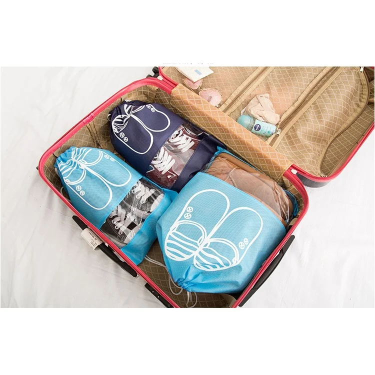 10 Pcs/Set Non-Woven Dual Drawstring Shoe Bags with Clear View Window - Dark Blue / Size: L
