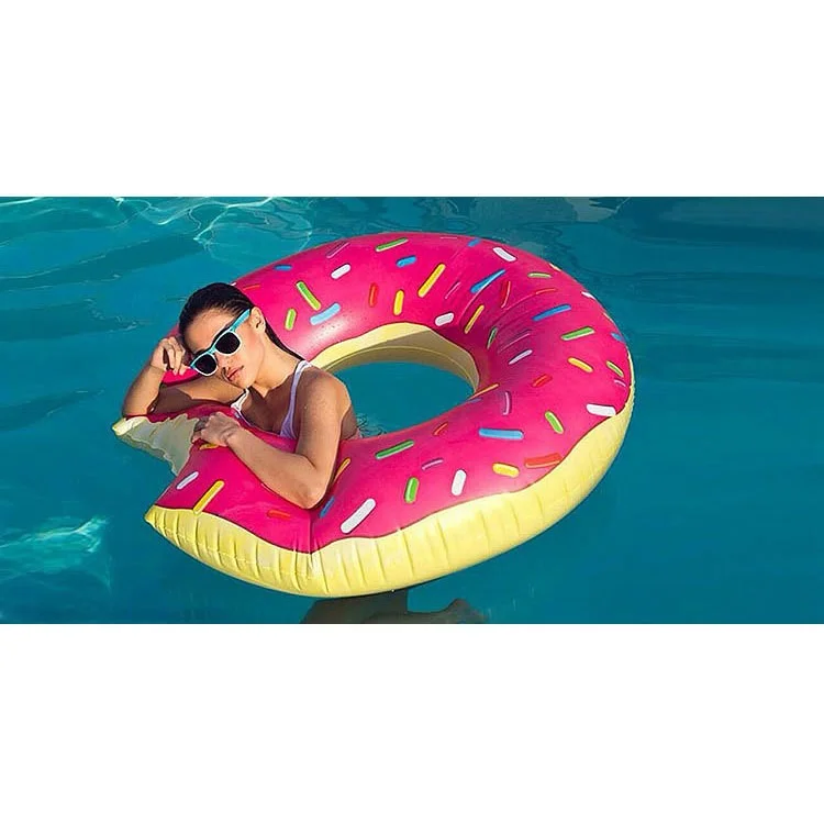 PVC Inflatable Donut Pool Float Lounge Swimming Ring for Adults and Kids - Rose