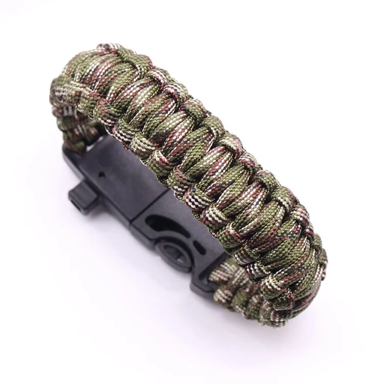 5 in 1 Outdoor Survival Parachute Cord Bracelet for Hiking Camping Emergency - Green Camouflage