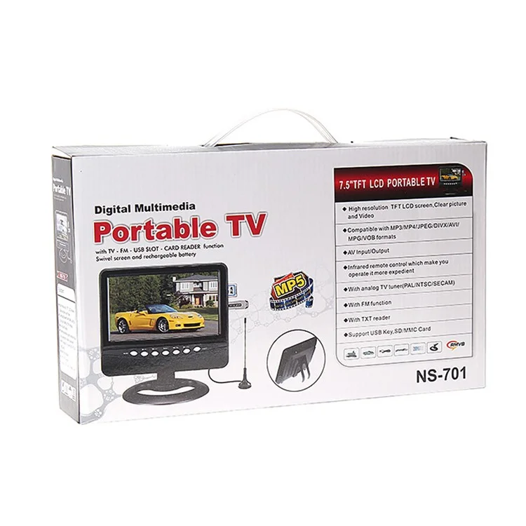 NS-701 7 inch TFT LCD 16:9 Portable TV with FM / SD / USB 2.0 / AV-in / AV-out