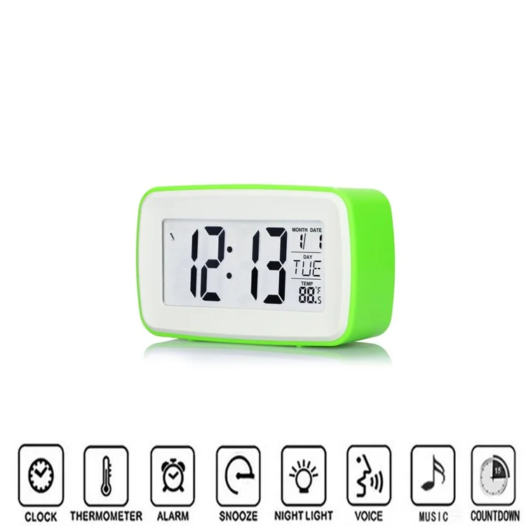 LED Display Digital Alarm Clock with Voice Recording Function - Green